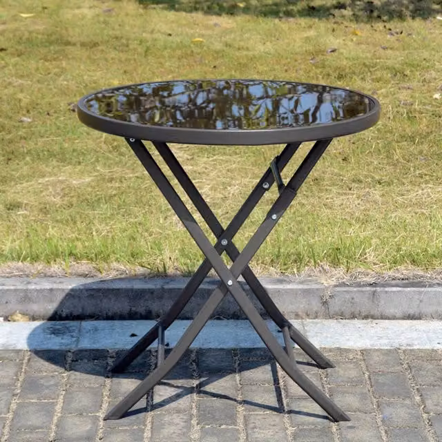 Living and Home Round Foldable Steel Garden Dining Table in Black – 1