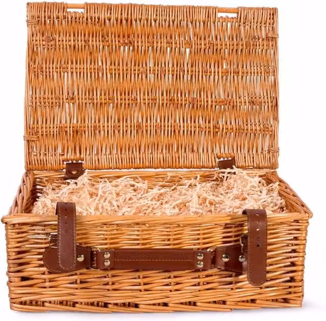 VOGREX Tan Rattan Picnic Gift Hamper Display Box with Open Weave Design, W/D/H: 30.0 x 18.0 x 30.0 cm
