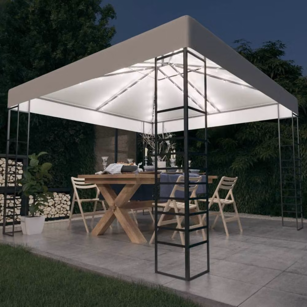Berkfield Home Garden White Hip Marquee with LED String Lights W/D/H: 3 x 3 x 2.7 m – 2