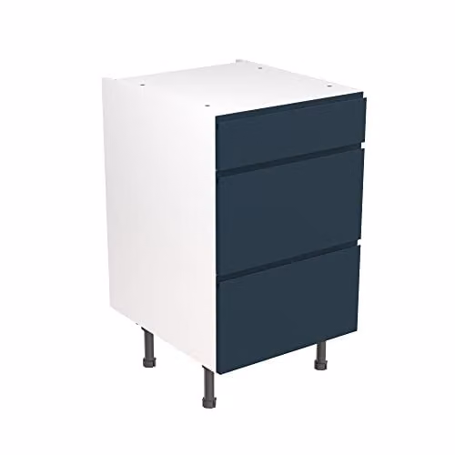 Kitchen Kit Indigo Blue Matt J-Pull Flatpack Base Cabinet with 3 Internal Drawers W/D/H: 50 x 50 x 87 cm