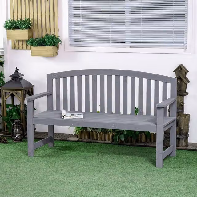 NESTLUNE Grey Wooden 2 Seater Slatted Garden Bench