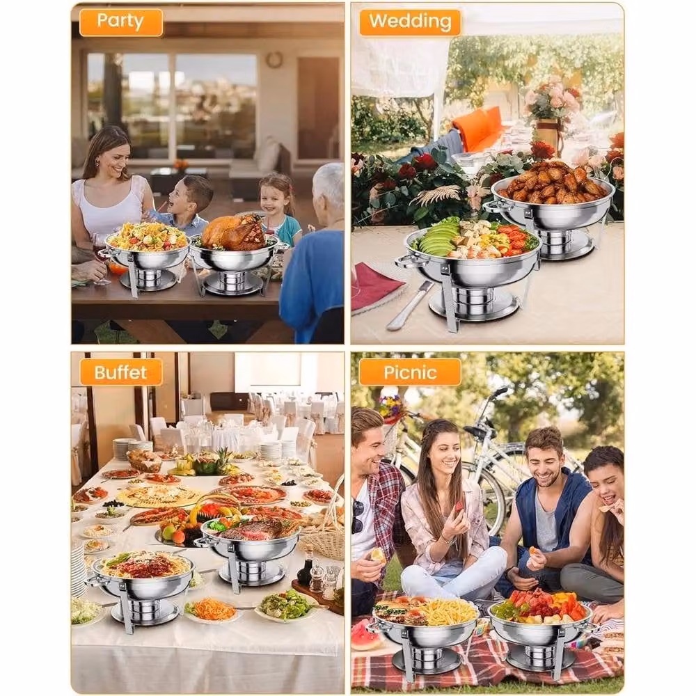 VOGREX 4 Piece Round Stainless Steel Chafing Dish Buffet Set in Silver, 5L per Dish – 2
