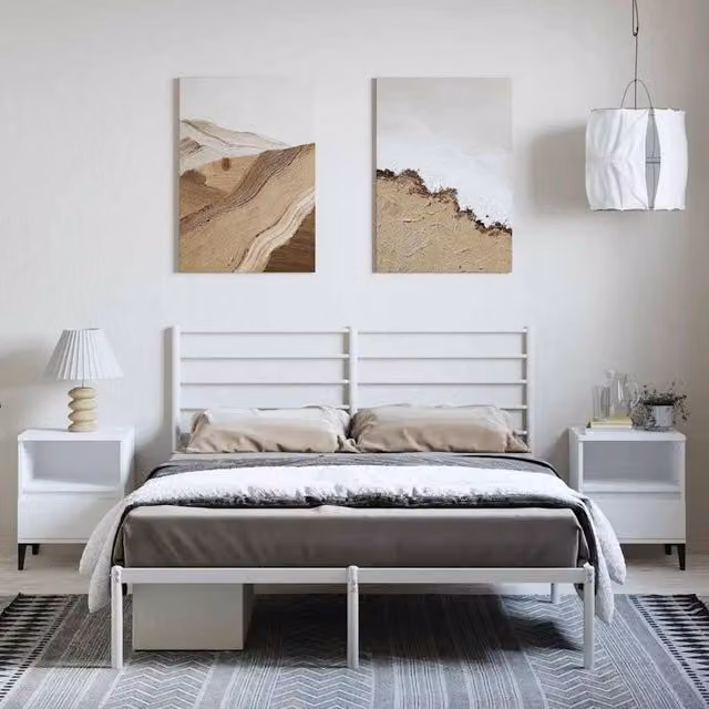 Berkfield Home Metal Bed Frame with Headboard in White, W/D/H: 135 x 140 x 190 cm – 1