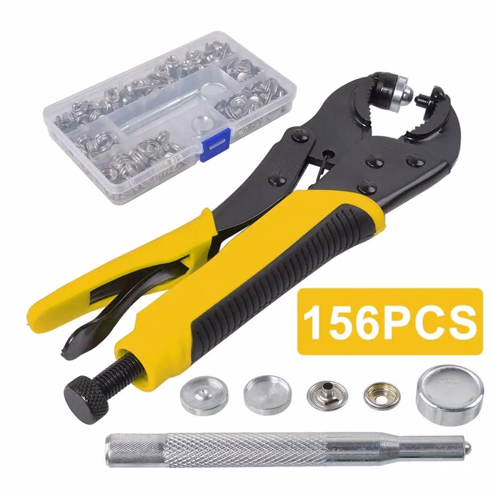 VOGREX 156-Piece Press Studs Kit with Heavy Duty Pliers for Leather Buttons, Yellow – 3