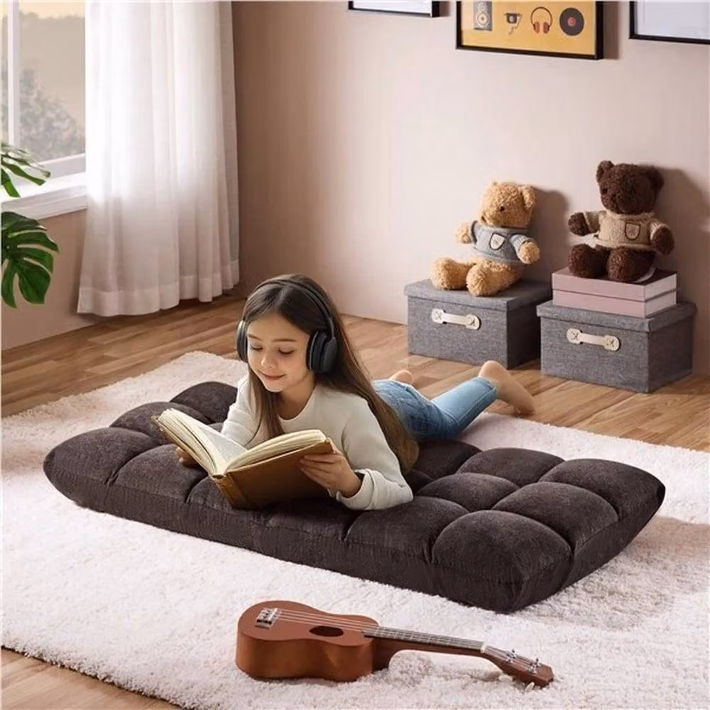 KORVIXA Brown Fabric Floor Folding Gaming Chair W/D/H: 100 x 100 x 90 cm – 3