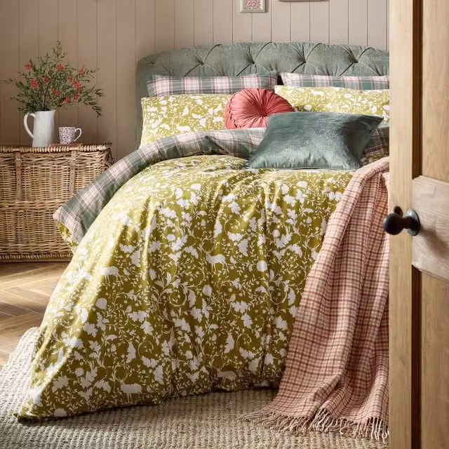 Laura Ashley Litton Floral Cotton Duvet Cover and Pillowcase Set in Green
