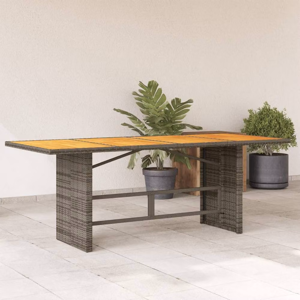 Berkfield Home Extendable Garden Table with Grey Poly Rattan and Acacia Wood Top, W/D/H: 190 x 80 x 75 cm – 2