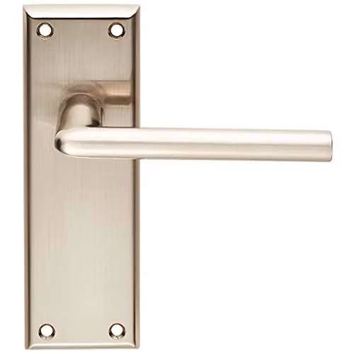 Loops Pair Rounded Lever on Latch Backplate Door Handles in Brushed Silver Nickel, W: 150 mm, H: 50 mm