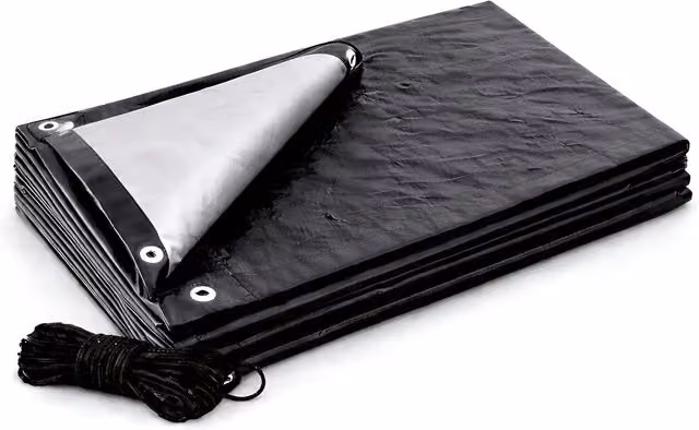 SolaDirect Heavy Duty Black Tarpaulin, Waterproof and UV Resistant, 8 x 10 m, 235 GSM