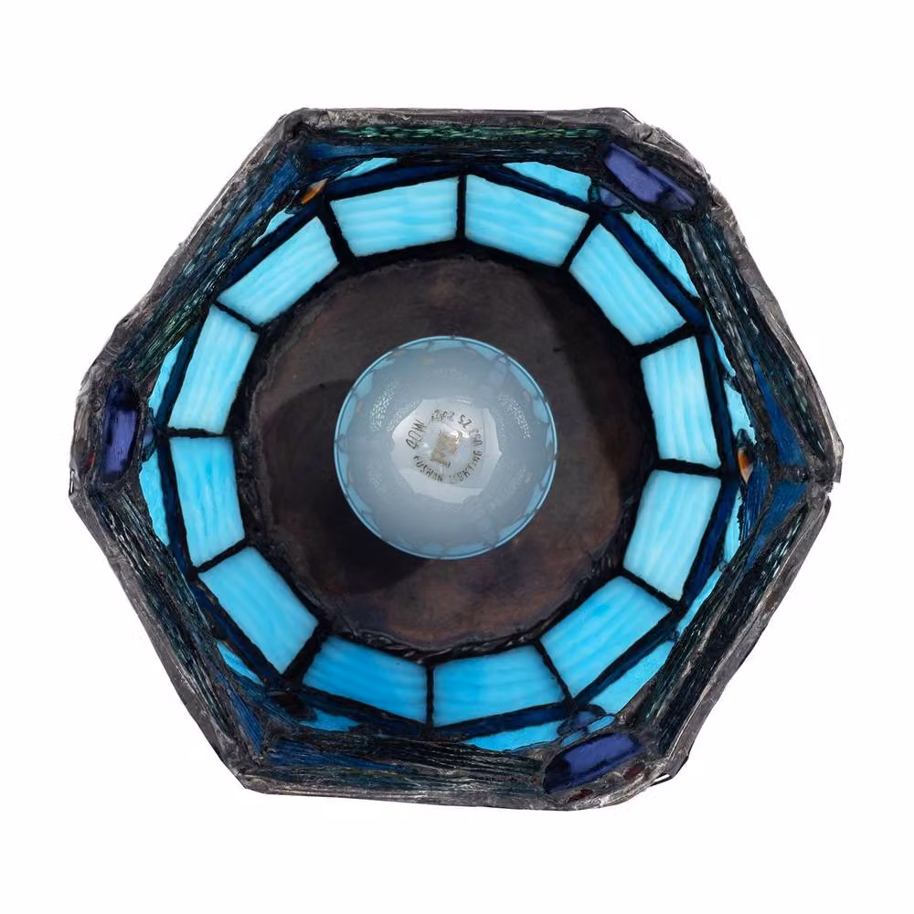 Happy Homewares Classic Dragonfly Tiffany Uplighter Tabletop Lamp in Blue Stained Glass and Black Metal, H: 40.0 cm, W: 18.0 cm, D: 15.0 cm – 3
