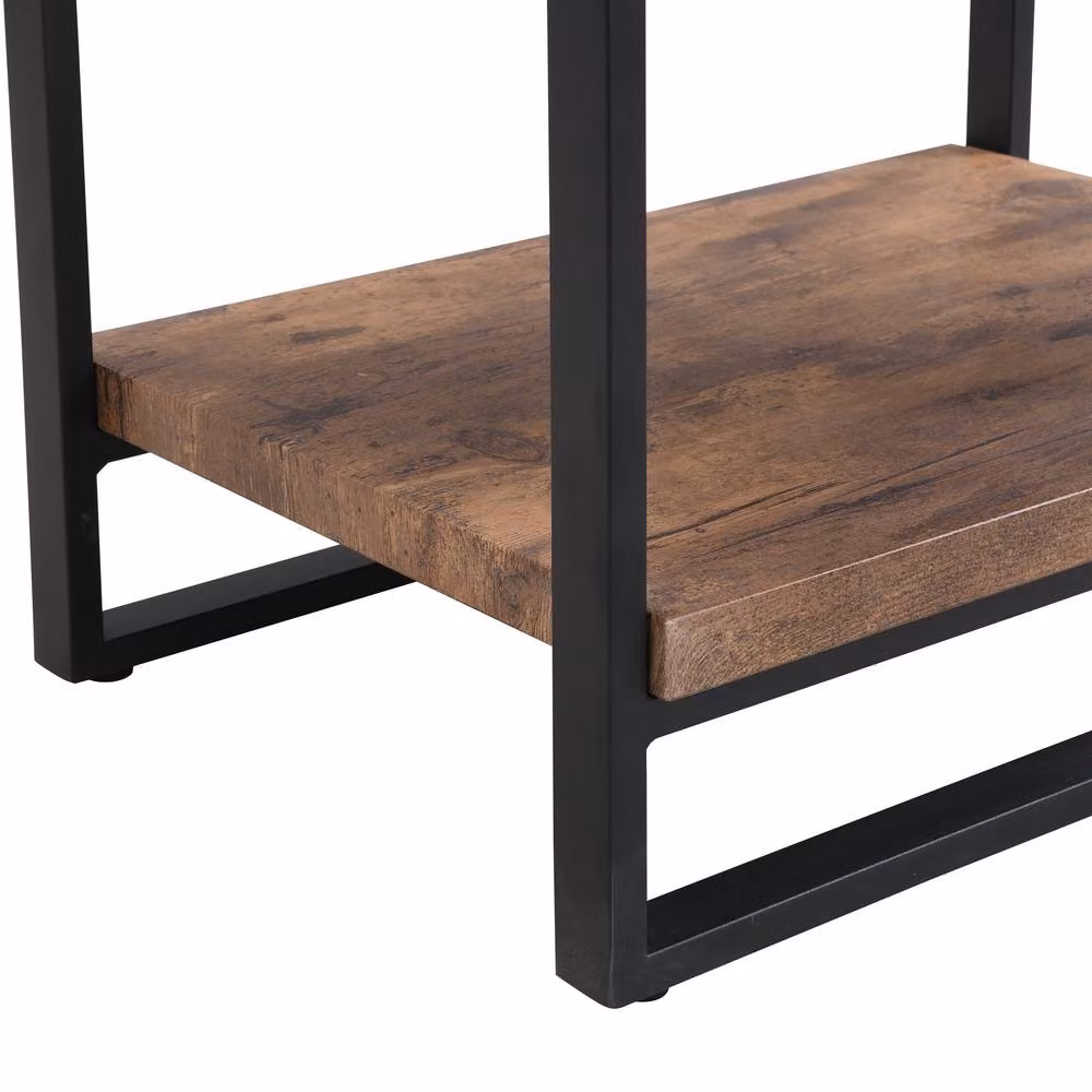 Mona Vale Furniture Rustic Industrial Nightstand with Drawer and Open Shelf in Brown – 4