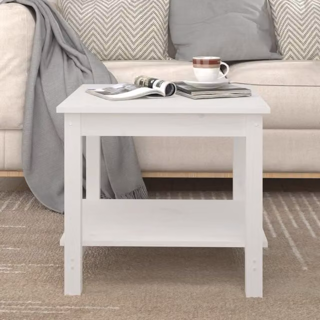 Berkfield Home White Rustic Pine Wood Coffee Table W/D/H: 50 x 50 x 45 cm