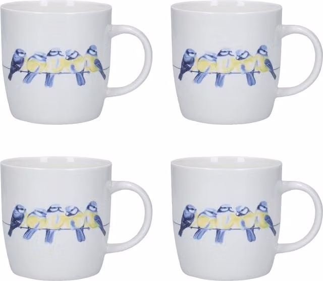 KitchenCraft 4-Piece British Birds Ceramic Mug Set in White
