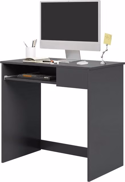 HOMCOM Grey Computer Desk with Keyboard Tray and Drawer for Home Office and Bedroom – 1
