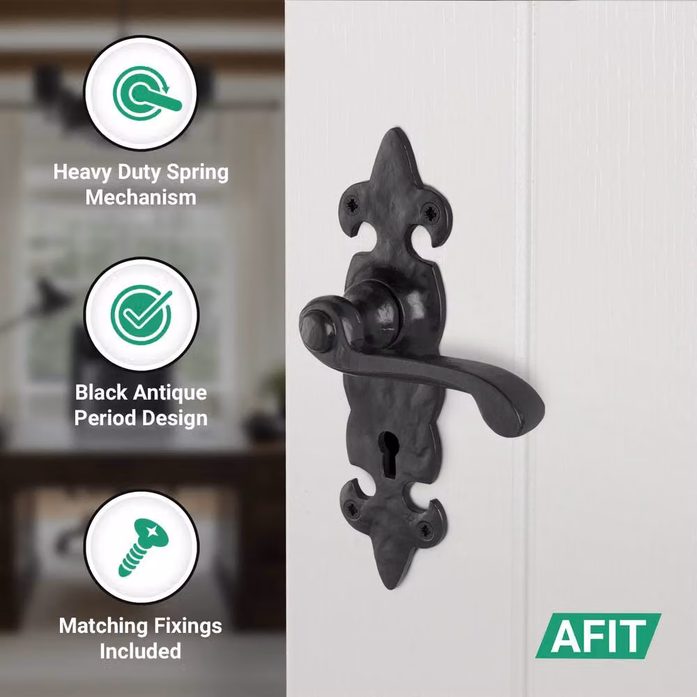 AFIT Black Antique Cast Iron Door Handles with 64mm Key Lock, 1 Pair, W/D/H: 15 x 15 x 1.5 cm – 3