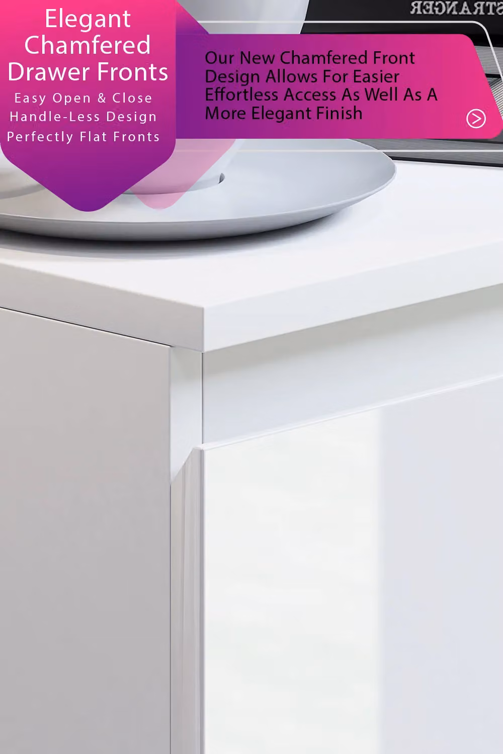 FWStyle Stora White Gloss 2 Drawer Bedside Chest Nightstand – 3