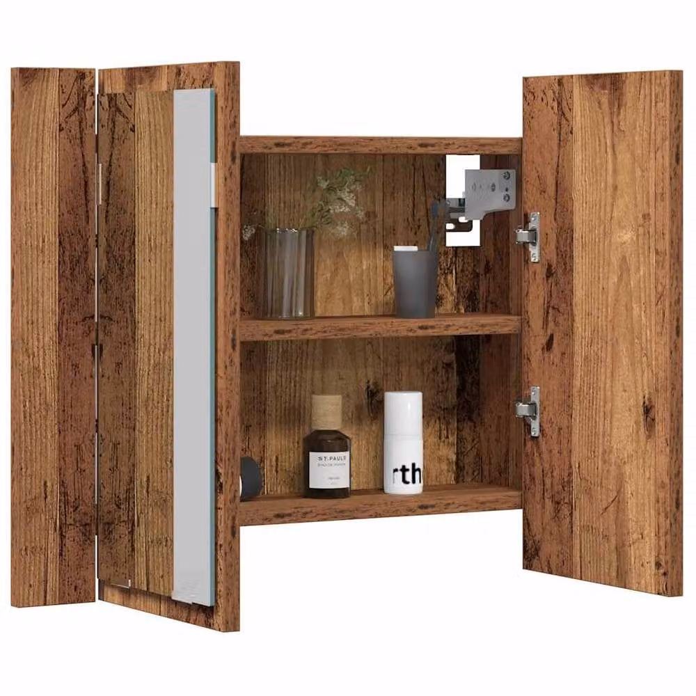 Berkfield Home LED Mirror Cabinet in Old Wood Brown, W/D/H: 60 x 12 x 45 cm – 5