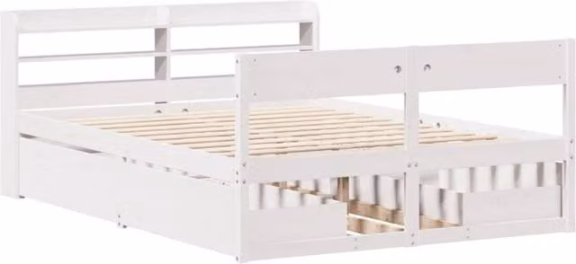 Berkfield Home White Solid Wood Pine Full Bed Frame W/D/H: 140 x 190 cm