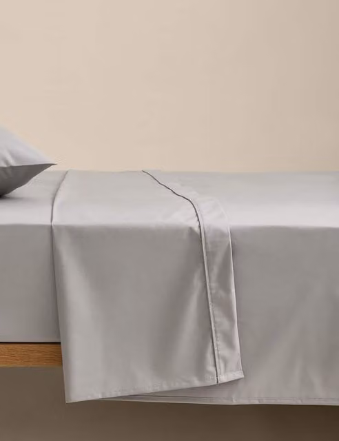 M&S Egyptian Cotton 230 Thread Count Percale Flat Sheet, Grey, W: 200 cm x L: 200 cm
