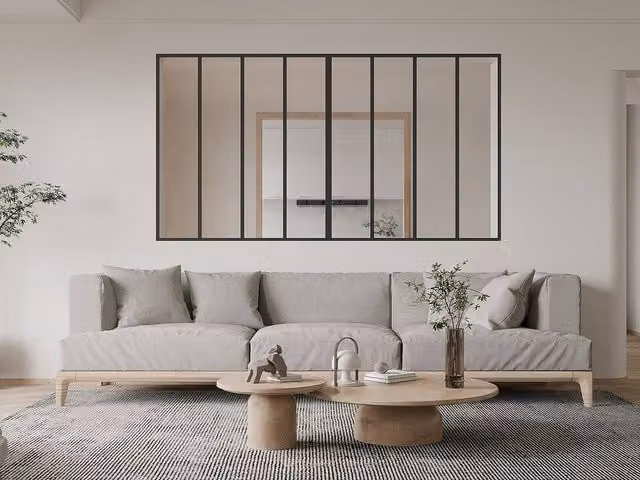 Vente-unique Industrial-Style Glass Partition in Black Powder-Coated Aluminium, H: 130 cm x W: 120 cm x D: 3.5 cm – 1