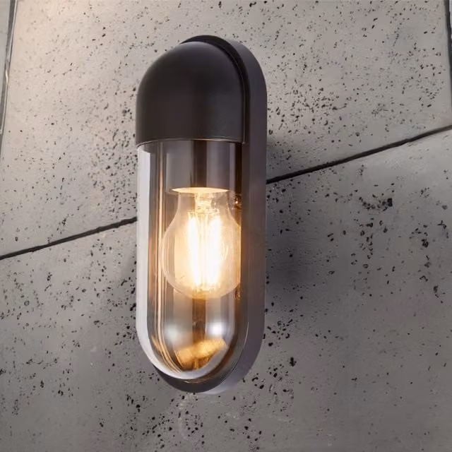 CGC KEN Black Outdoor Wall Light with Transparent Diffuser and Up/Down LED Lighting