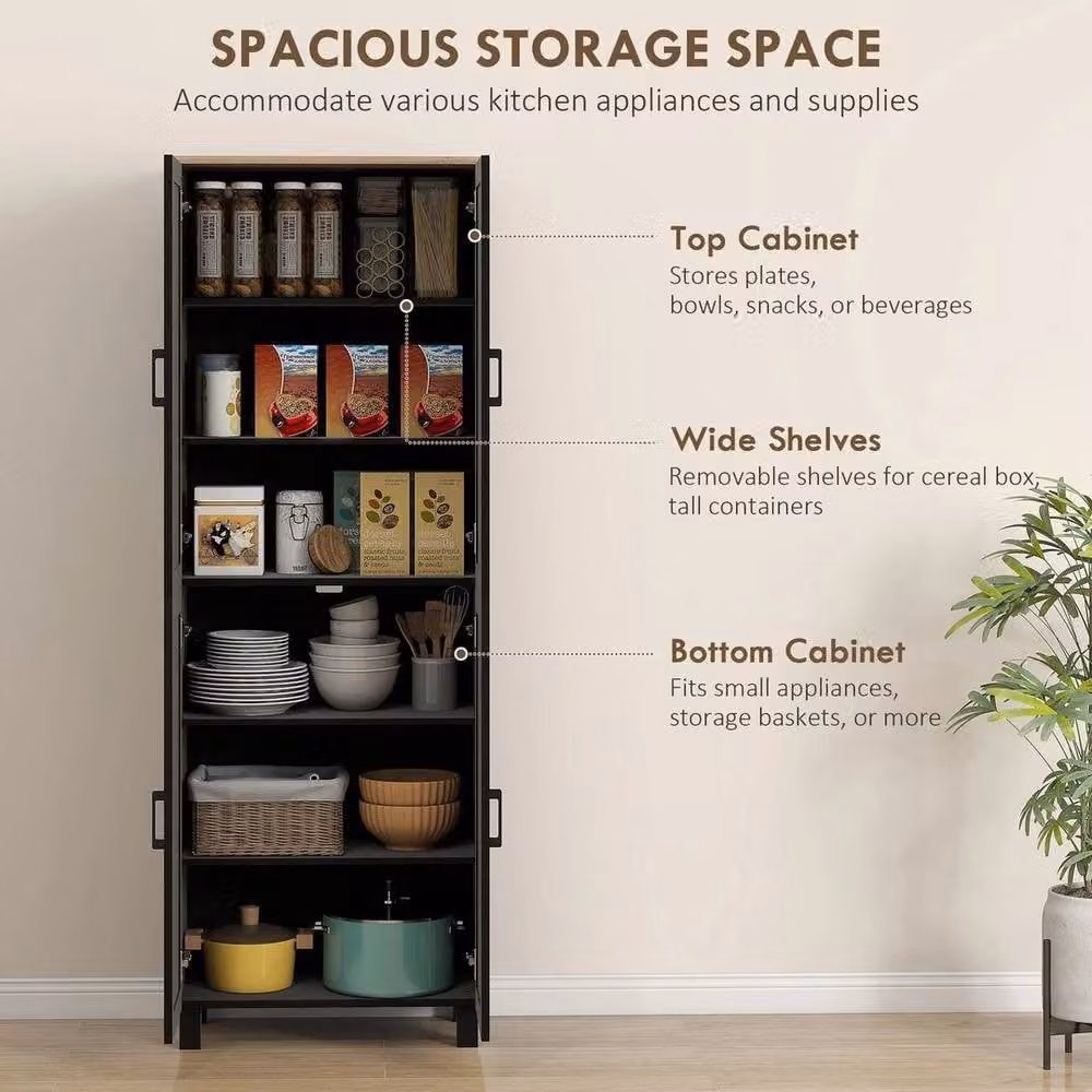 Hinsinc Black Modern 6 Shelf Kitchen Cupboard Storage Cabinet W/D/H: 60 x 30 x 170.5 cm – 4