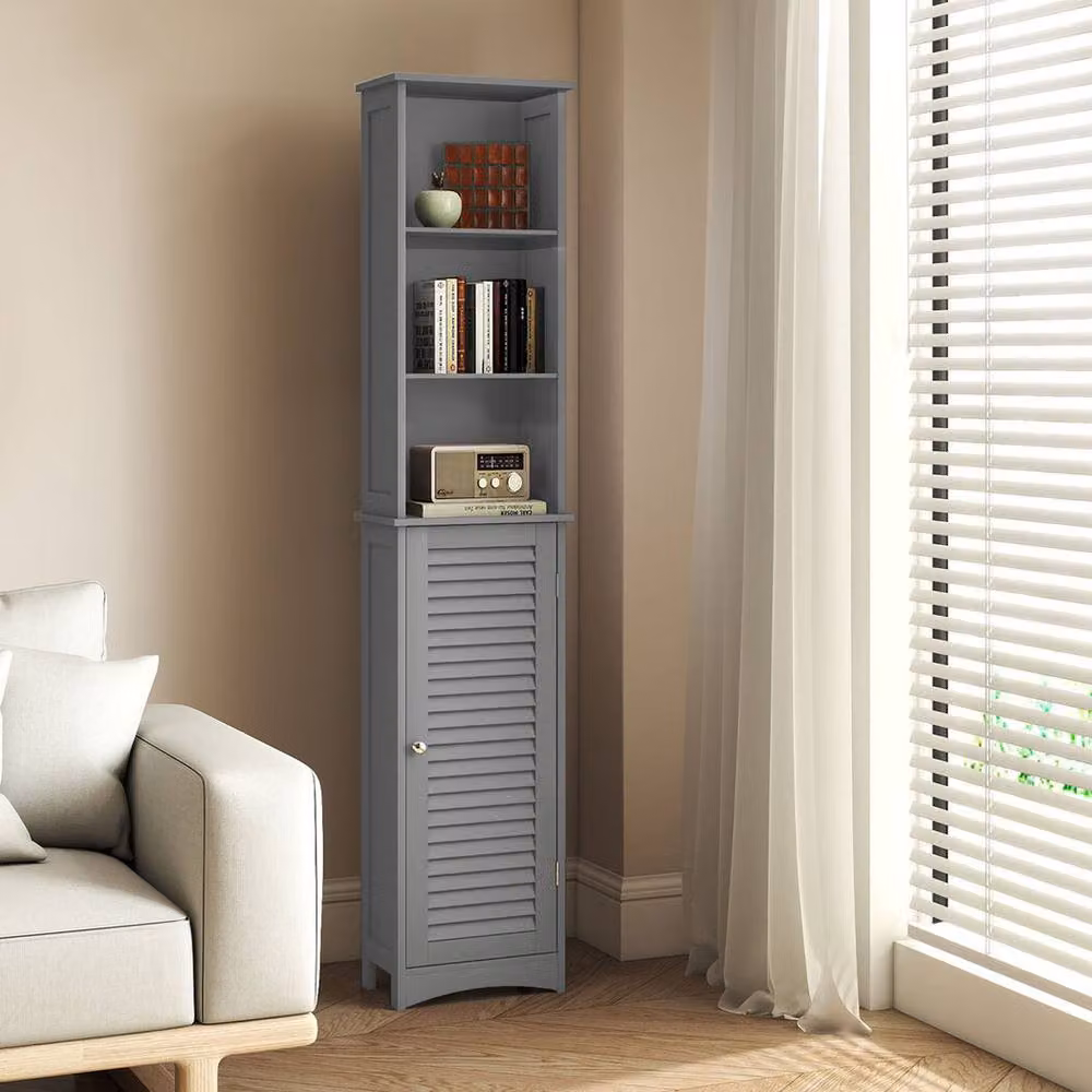 Levede Freestanding Tall Bathroom Storage Cabinet in Grey with Internal Shelves and Hinged Doors, W/D/H: 34 x 23 x 166 cm – 2