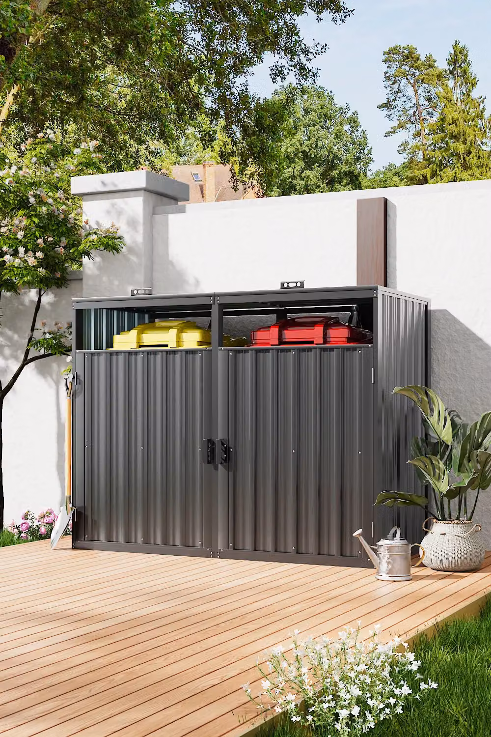 H&O Direct Weather-Resistant Metal Garden Utility Cabinet with Lockable Hinged Doors in Anthracite Grey – 2