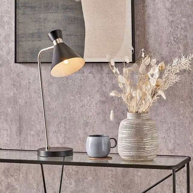 Pacific Lifestyle Modern Metal Cone Table Lamp in Black and Silver