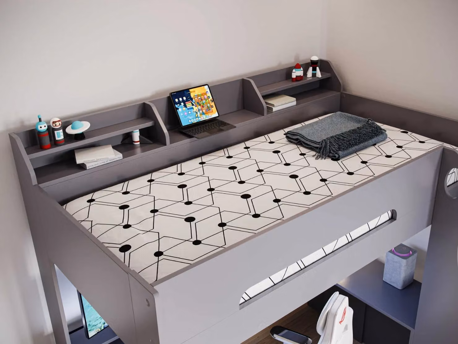 Flair Skyhigh Gaming High Sleeper Bed in Grey, Single Size, W/D/H: 90 x 200 x 116 cm – 2