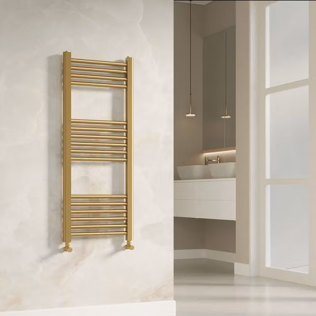 Banyetti Aureli Brushed Brass Ladder Towel Rail Radiator in Gold W: 1000 mm, H: 400 mm
