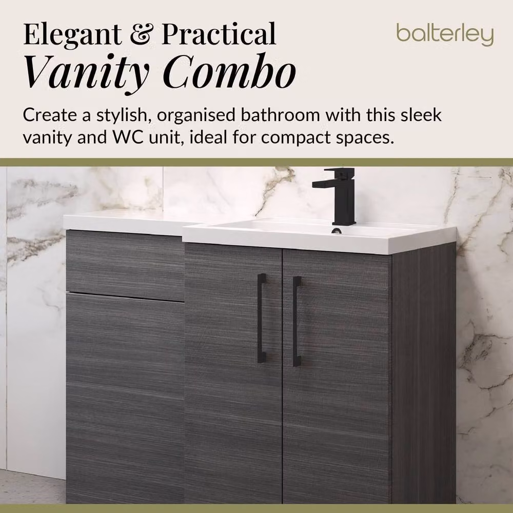 Balterley Modern Right-Hand Vanity and WC Unit Combination in Matt Grey Woodgrain Anthracite – 3