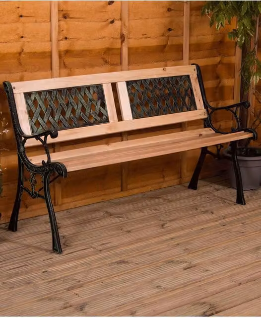 Home Discount Vida Garden 3 Seater Twin Cross Style Outdoor Bench in Brown – 1