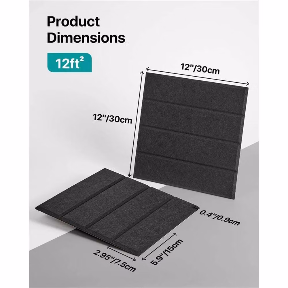 SPETLEK 12 Pack Self-Adhesive Decorative Acoustic Sound Absorbing Panels in Black – 2