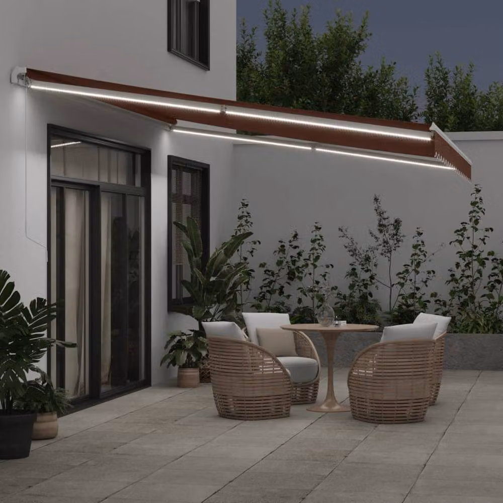 Berkfield Home Manual Retractable Awning with LED in Brown, W: 450 cm, D: 350 cm – 3