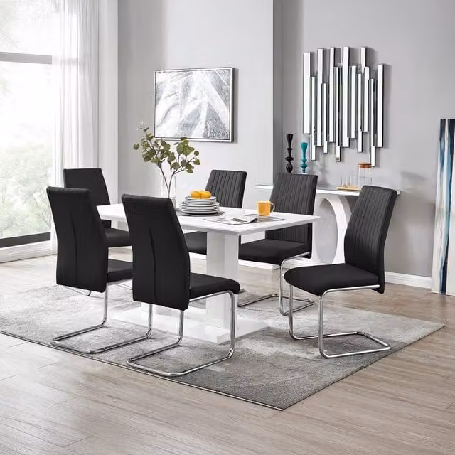 FurnitureboxUK Imperia High Gloss Rectangular Dining Table and 6 Lorenzo Dining Chairs Set in Black