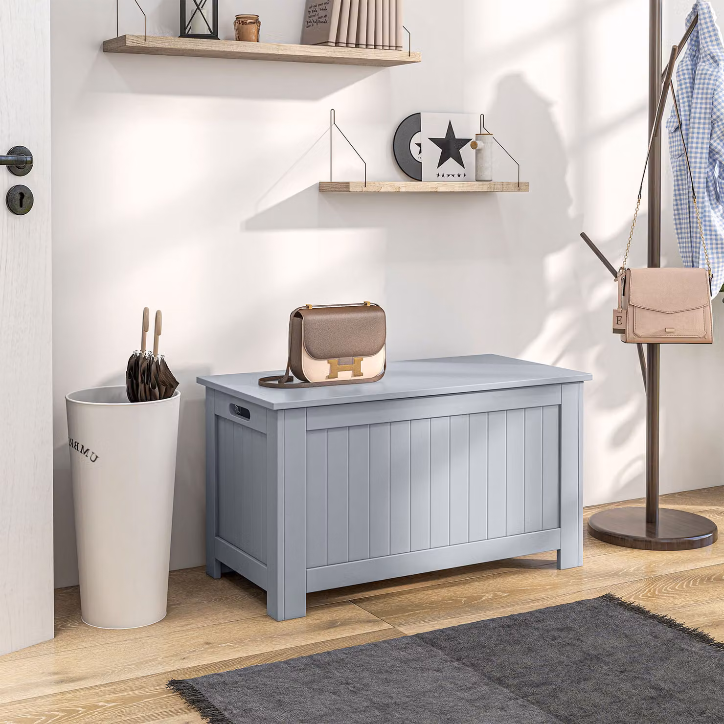 HOMCOM Large Grey Toy Storage Box with Soft-Close Lid and Safety Hinges – 2