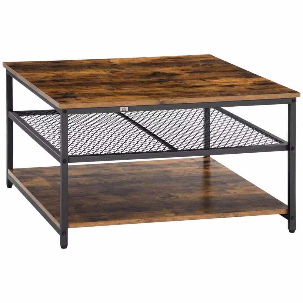 Wyld Haus Nafata Square Coffee Table with 3 Tier Storage in Rustic Brown – 2