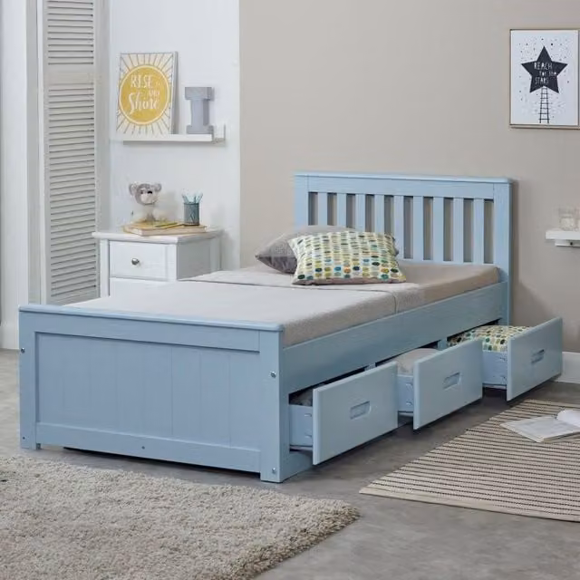 Rest Relax Maxine Blue Wooden Storage Cabin Bed with Drawers, W: 90 cm, L: 190 cm