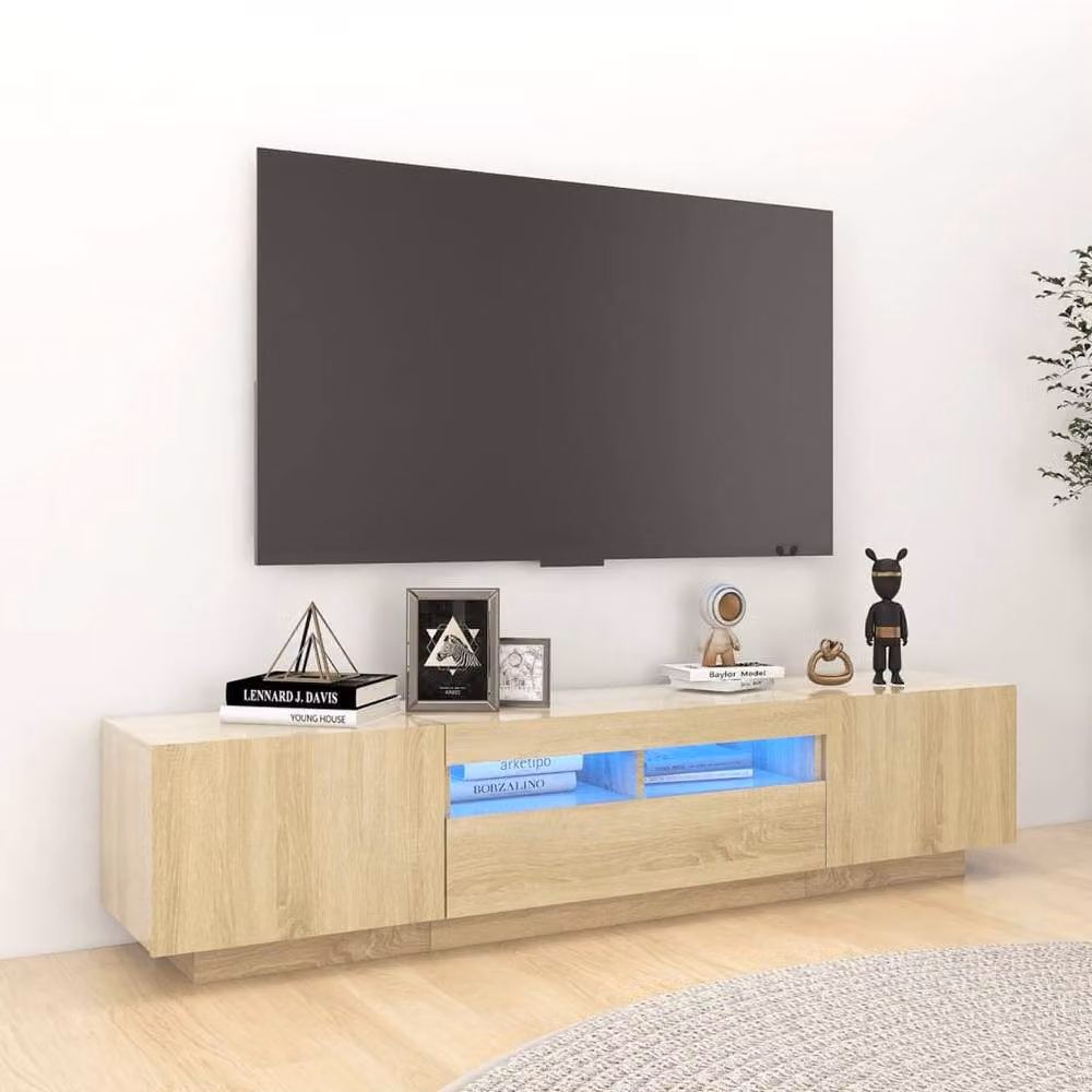 Berkfield Home Modern TV Cabinet with LED Lights in Sonoma Oak Brown, W/D/H: 180 x 40 x 35 cm – 2