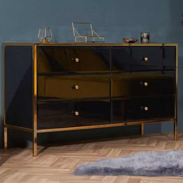 Birlea Glamour Freestanding Bedroom Chest in Black and Gold