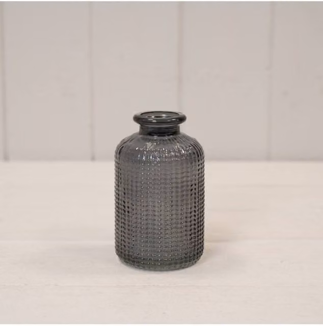 KDMD Rustic Grey Ribbed Glass Bottle