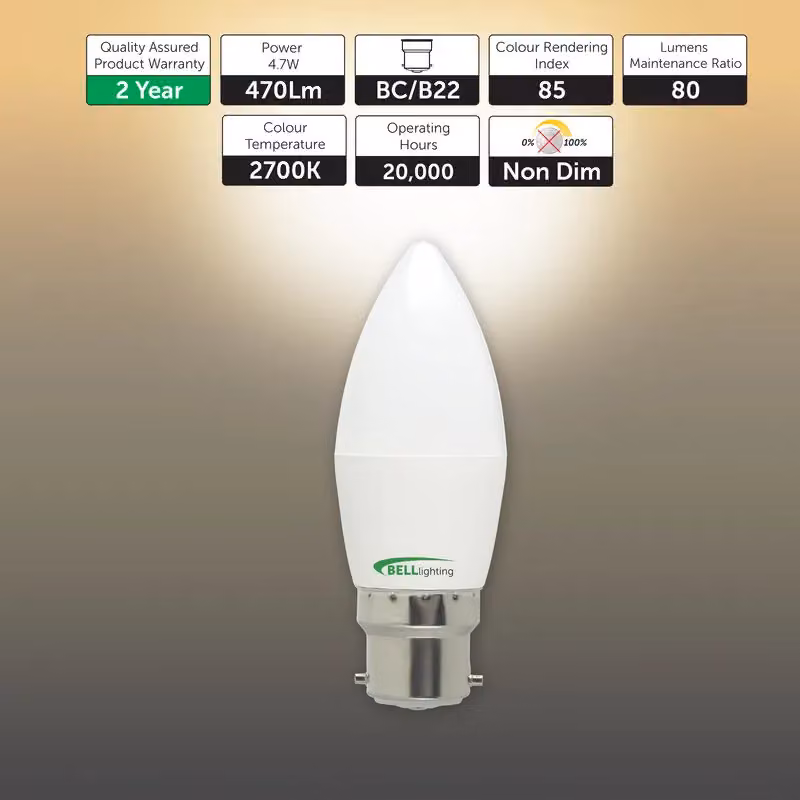 BELL Lighting B22 Candle LED Bulbs, Warm White, Pack of 6 – 2