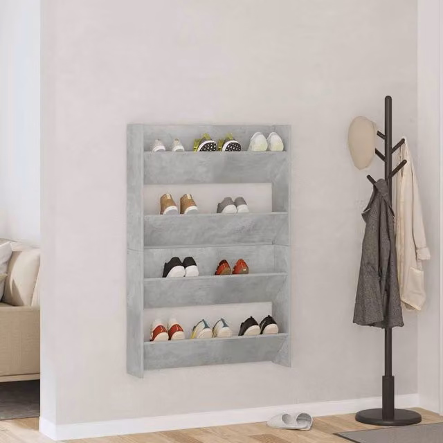 Berkfield Home Wall Mounted Shoe Cabinets, 2 Piece Set, Concrete Grey, W: 80 cm, D: 18 cm, H: 60 cm – 1