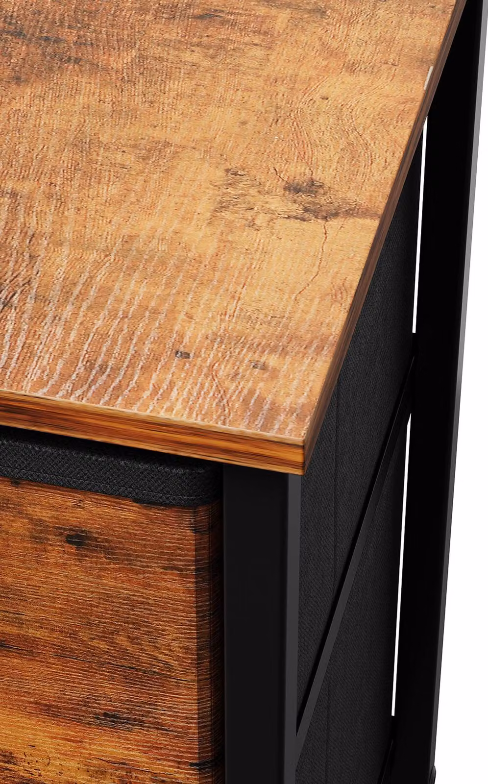 Living and Home Vintage Brown Nightstand Bedside Table with 2 Fabric Storage Drawers – 3