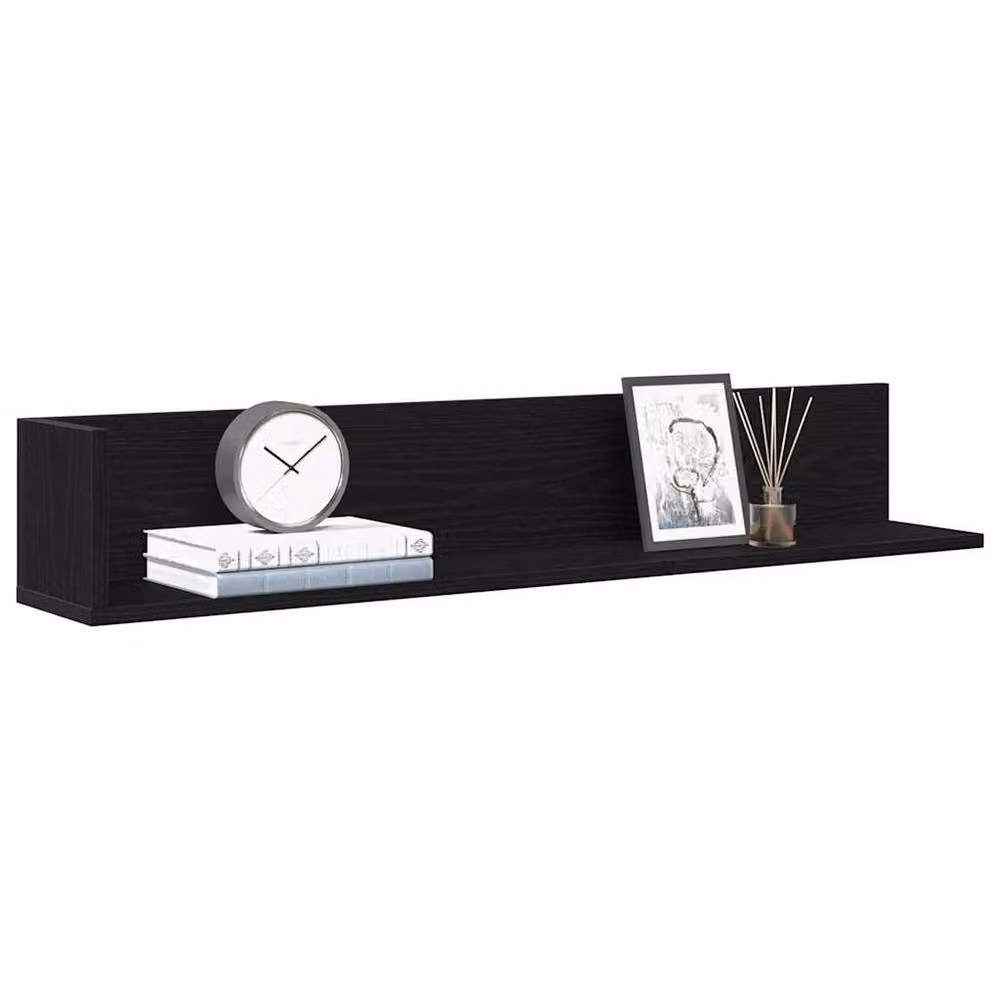Berkfield Home Wall Mounted Shelves, 2 Pack, Black MDF, W: 100 cm, D: 16.5 cm, H: 16.5 cm – 2