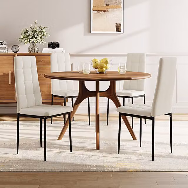 Livingandhome Set of 4 Modern Linen Upholstered Dining Chairs in Beige White