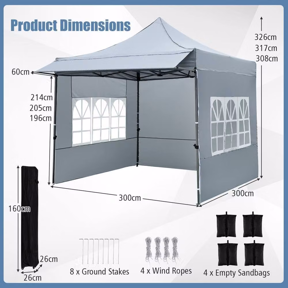 Costway Grey Pop Up Canopy Tent with Wheeled Bag and 4 Sandbags – 2