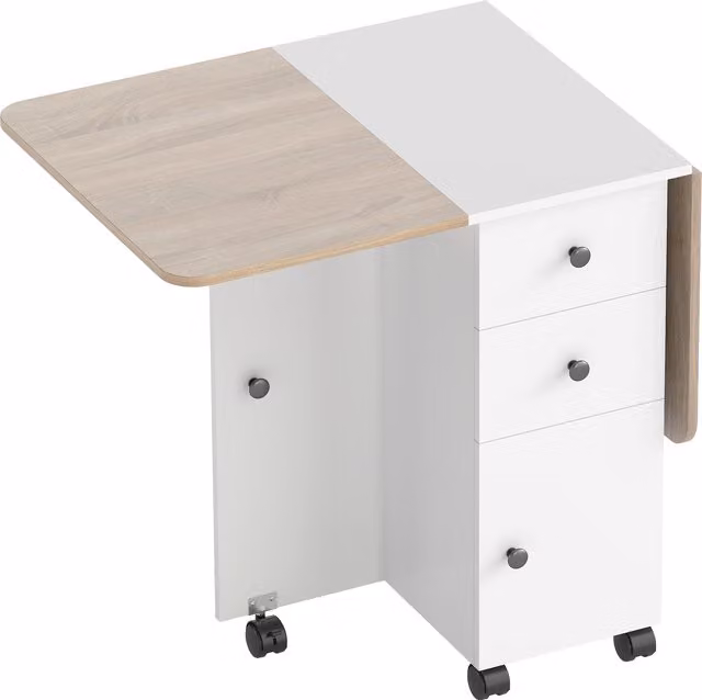 HOMCOM Multi-Storage Six-Person Drop Leaf Dining Table in Oak and White