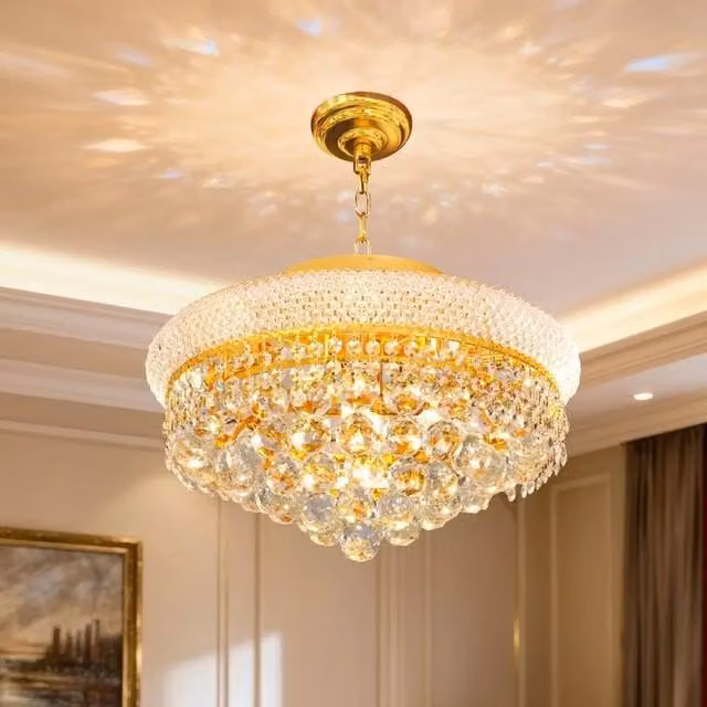 NESTLUNE Round Crystal Ceiling Pendant Chandelier in Gold/Brass, Diameter: 61 cm – 1